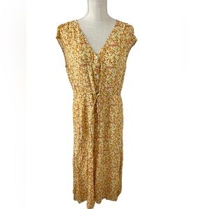 Draper James Floral V-Neck Button Front‎ Midi Dress Sweet Vidalia Yellow Sz M